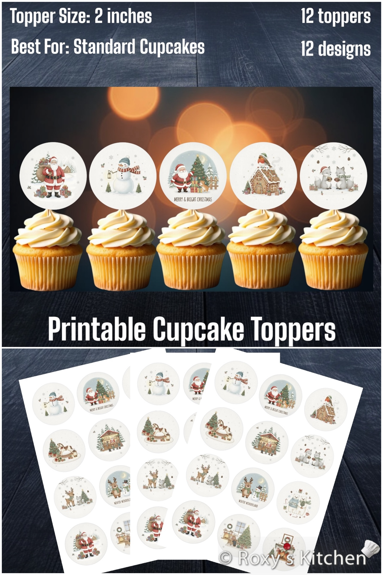 FREE! Christmas Printable Cupcake Toppers (2'')